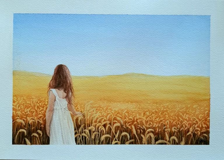 Aquarell Mädchen im Feld Freiheit