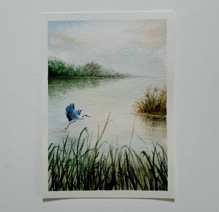 Aquarell See Kranich