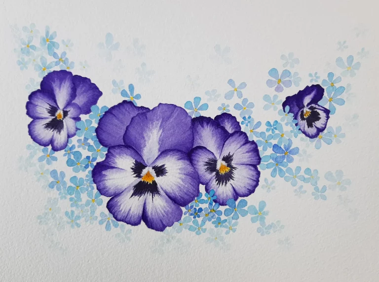 Aquarell vier Stiefmütterchen